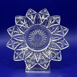 Set of four vintage federal glass, petal bread plates.